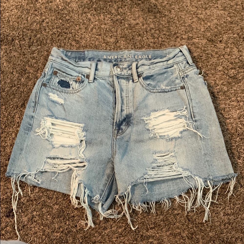 American Eagle Outfitters Women’s Distressed Denim Shorts - Light Blue Size 0